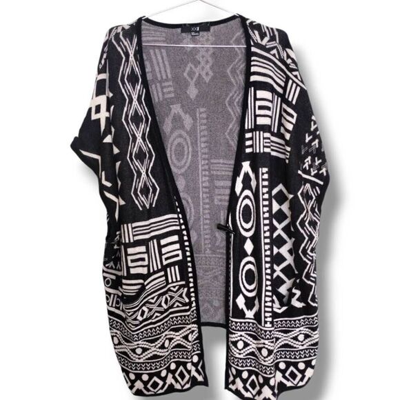 Forever 21 Vest Sz OS Long Open Front Black Hippie Cotton Boho Bohemian Western - Picture 1 of 9